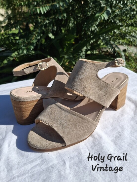 Mint Velvet Shoes - Mint Velvet Arna Natural Suede Cut Out Block Heel Round Toe Slingback Sandal 8.5